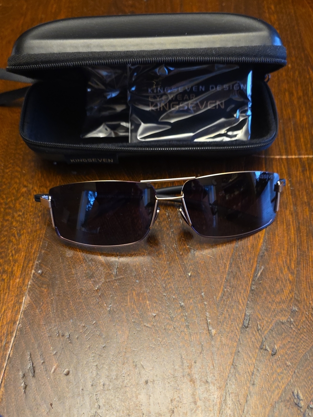 Men’s Black Rectangular Sunglasses with Case